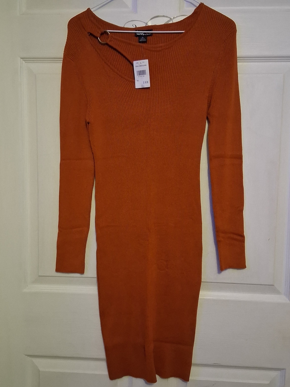Love Culture Ribbed Long Sleeve Bodycon Dress in Burnt Orange
